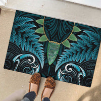Aotearoa Pounamu Niho Rubber Doormat Silver Fern Mix Maori Pattern - Turquoise LT14 - Polynesian Pride
