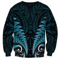 Aotearoa Pounamu Niho Sweatshirt Silver Fern Mix Maori Pattern - Turquoise LT14 - Polynesian Pride