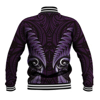 Aotearoa Pounamu Niho Baseball Jacket Silver Fern Mix Maori Pattern - Purple LT14 - Polynesian Pride