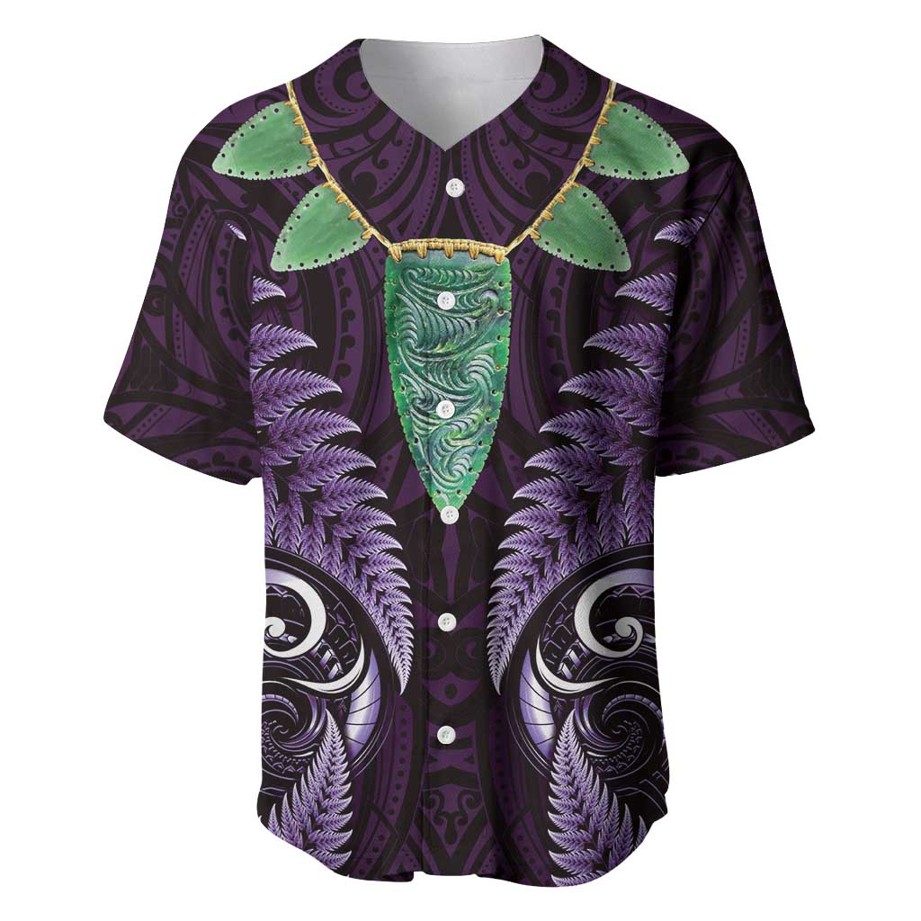 Aotearoa Pounamu Niho Baseball Jersey Silver Fern Mix Maori Pattern - Purple LT14 Purple - Polynesian Pride