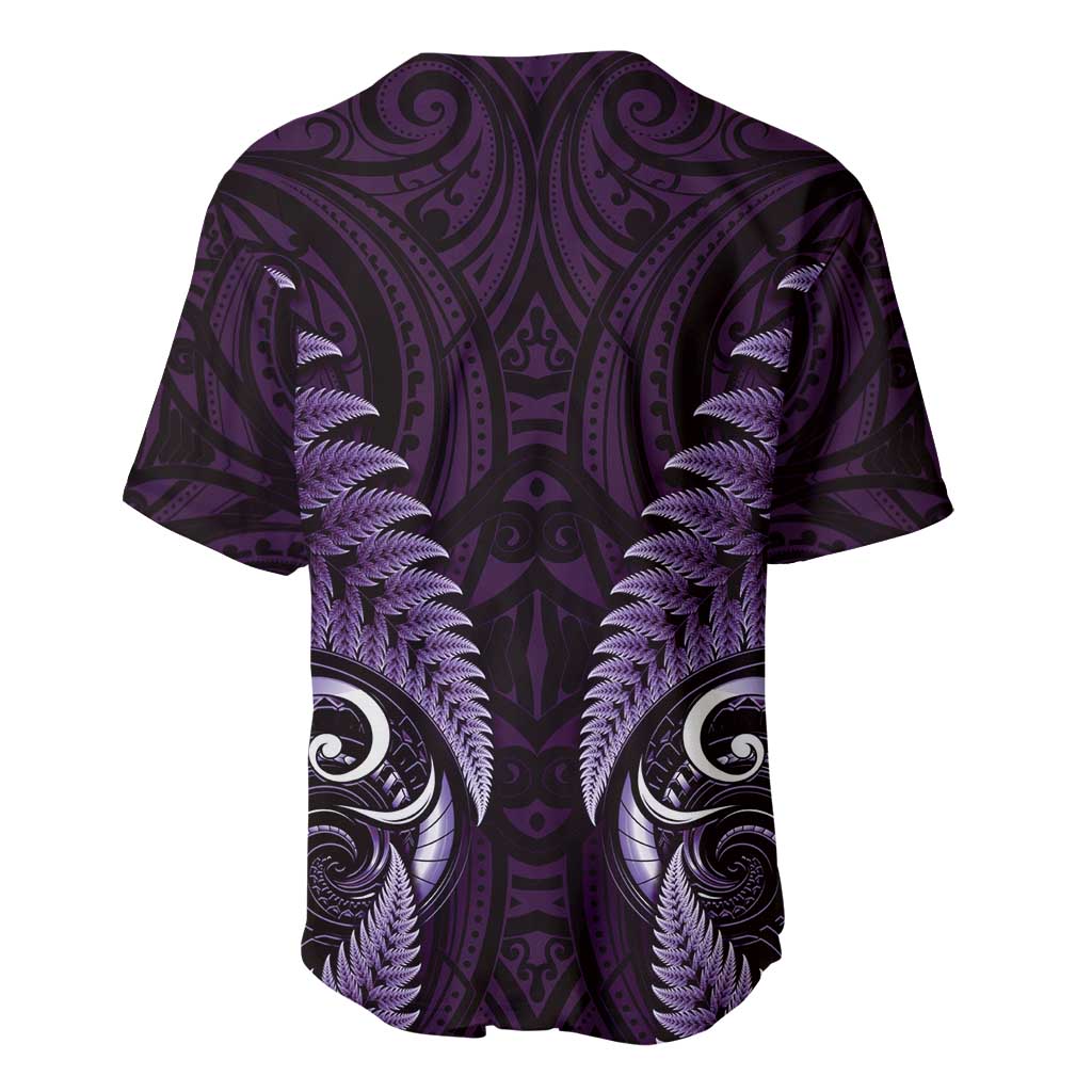 Aotearoa Pounamu Niho Baseball Jersey Silver Fern Mix Maori Pattern - Purple LT14 - Polynesian Pride