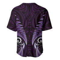 Aotearoa Pounamu Niho Baseball Jersey Silver Fern Mix Maori Pattern - Purple LT14 - Polynesian Pride