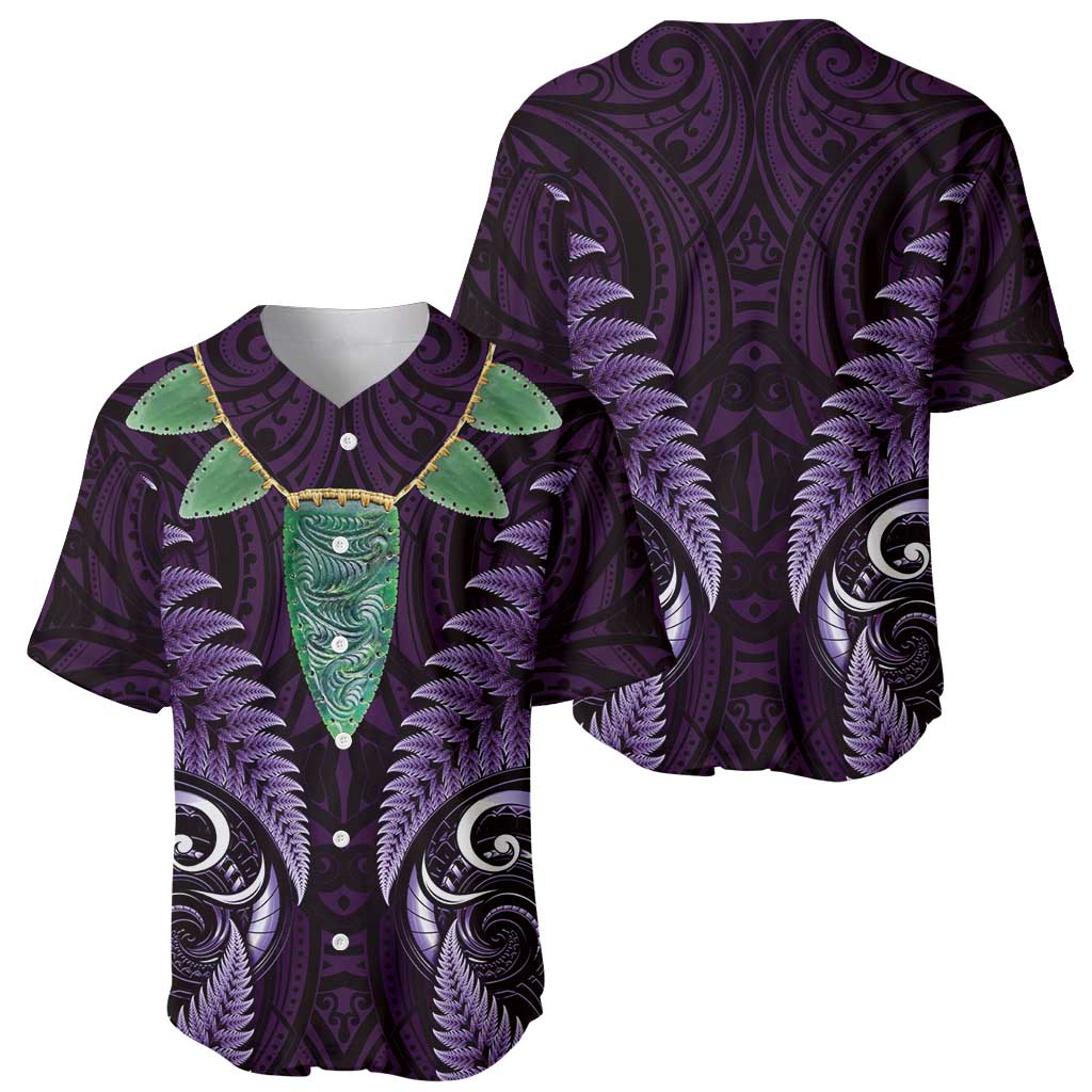Aotearoa Pounamu Niho Baseball Jersey Silver Fern Mix Maori Pattern - Purple LT14 - Polynesian Pride