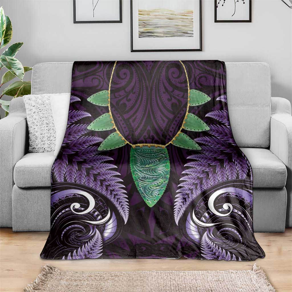 Aotearoa Pounamu Niho Blanket Silver Fern Mix Maori Pattern - Purple