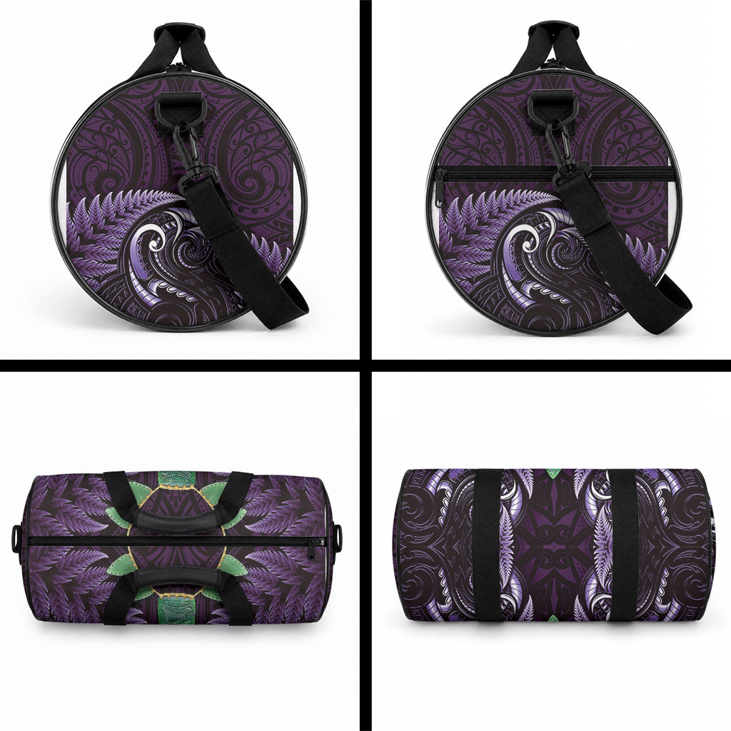 Aotearoa Pounamu Niho Duffle Bag Silver Fern Mix Maori Pattern - Purple LT14 - Polynesian Pride