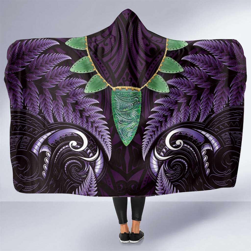 Aotearoa Pounamu Niho Hooded Blanket Silver Fern Mix Maori Pattern - Purple LT14 One Size Purple - Polynesian Pride