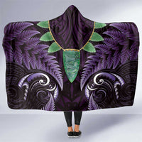 Aotearoa Pounamu Niho Hooded Blanket Silver Fern Mix Maori Pattern - Purple LT14 One Size Purple - Polynesian Pride