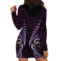 Aotearoa Pounamu Niho Hoodie Dress Silver Fern Mix Maori Pattern - Purple