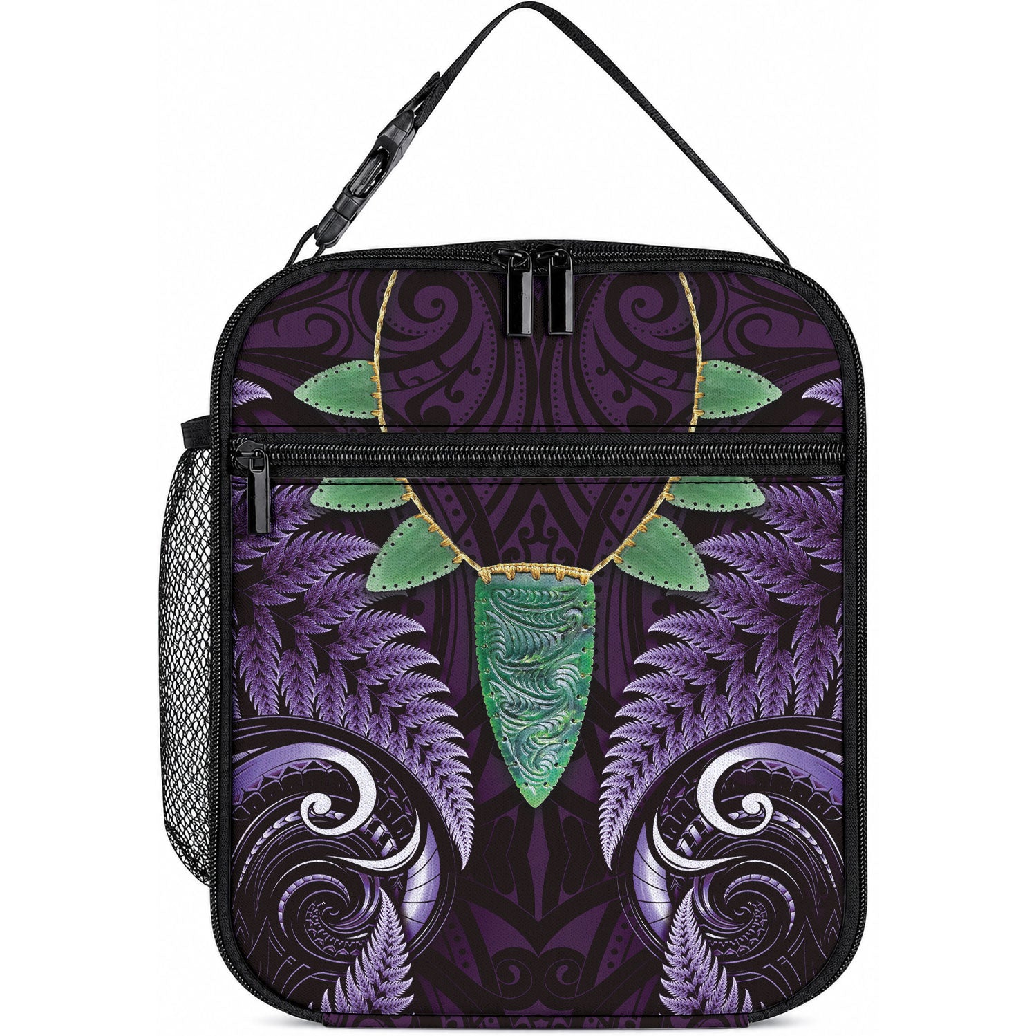 Aotearoa Pounamu Niho Lunch Bag Silver Fern Mix Maori Pattern - Purple LT14 10.2 × 8.3 × 4.3 inch Purple - Polynesian Pride
