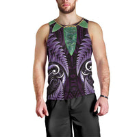 Aotearoa Pounamu Niho Men Tank Top Silver Fern Mix Maori Pattern - Purple