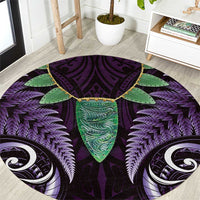 Aotearoa Pounamu Niho Round Carpet Silver Fern Mix Maori Pattern - Purple LT14 Purple - Polynesian Pride