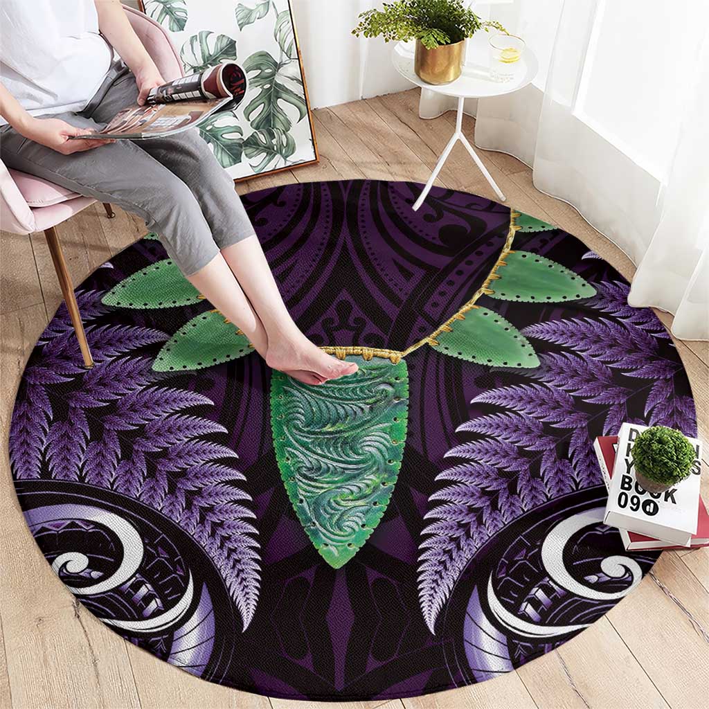 Aotearoa Pounamu Niho Round Carpet Silver Fern Mix Maori Pattern - Purple LT14 - Polynesian Pride