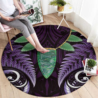 Aotearoa Pounamu Niho Round Carpet Silver Fern Mix Maori Pattern - Purple LT14 - Polynesian Pride