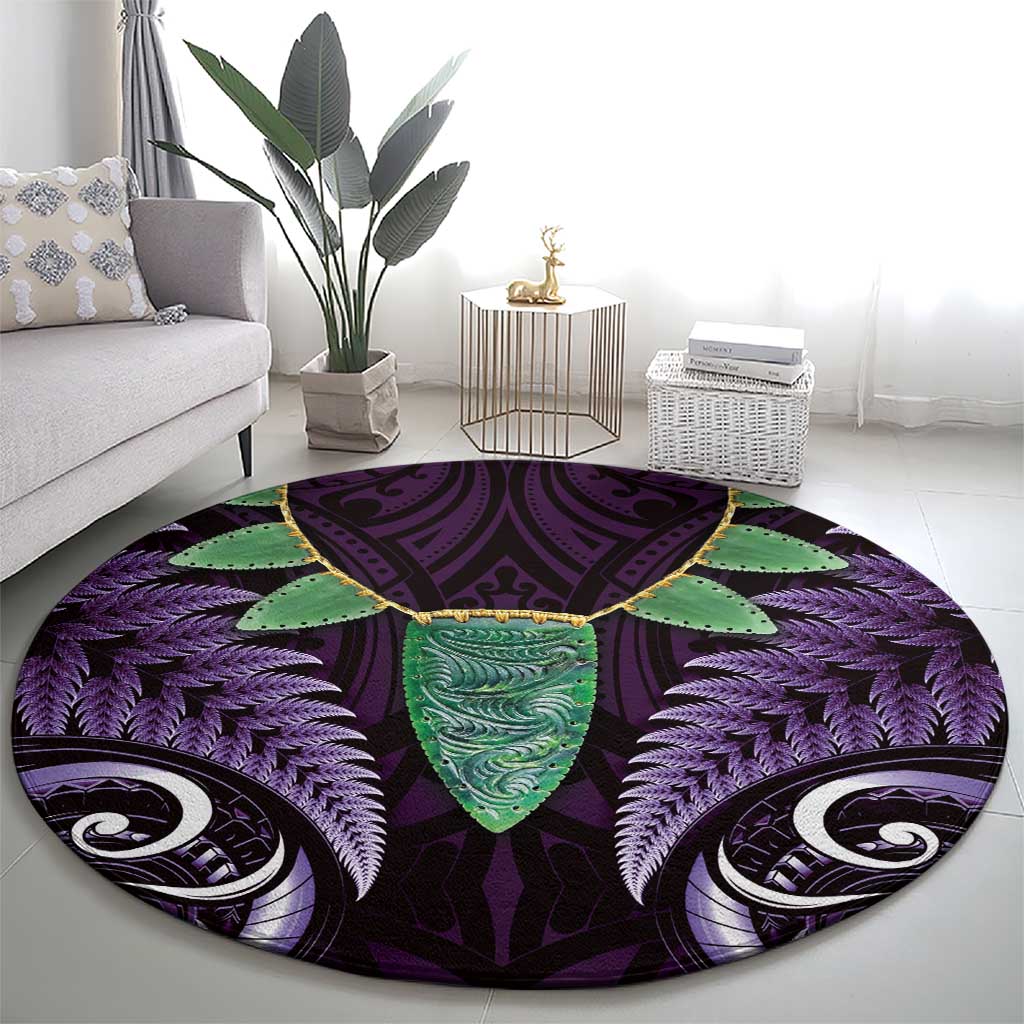 Aotearoa Pounamu Niho Round Carpet Silver Fern Mix Maori Pattern - Purple LT14 - Polynesian Pride