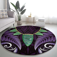 Aotearoa Pounamu Niho Round Carpet Silver Fern Mix Maori Pattern - Purple LT14 - Polynesian Pride