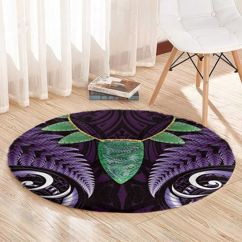 Aotearoa Pounamu Niho Round Carpet Silver Fern Mix Maori Pattern - Purple LT14 - Polynesian Pride