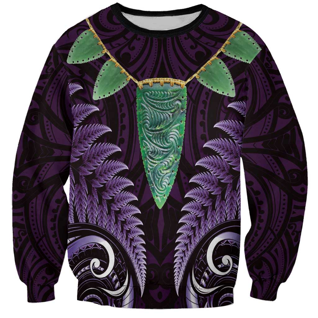 Aotearoa Pounamu Niho Sweatshirt Silver Fern Mix Maori Pattern - Purple LT14 Unisex Purple - Polynesian Pride
