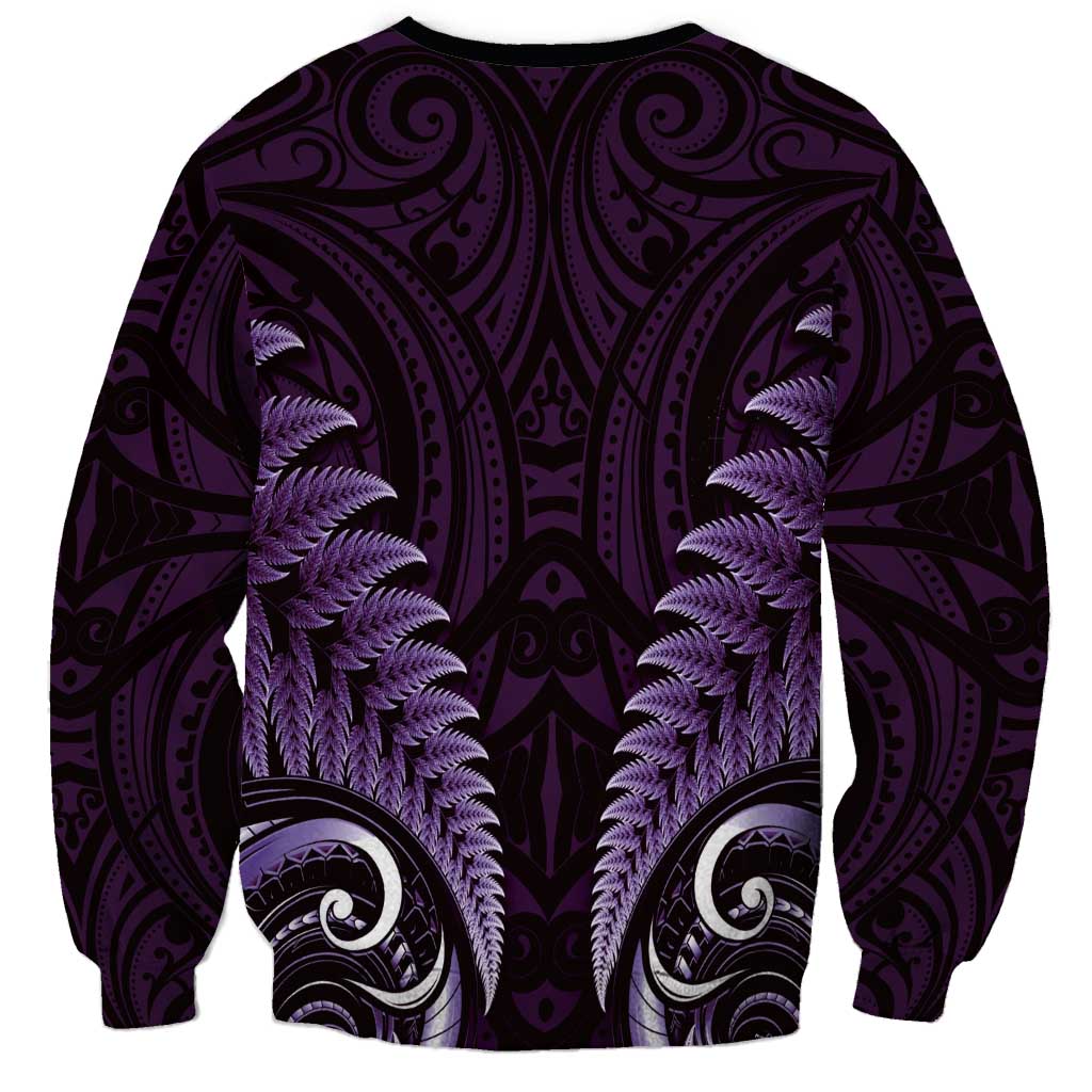 Aotearoa Pounamu Niho Sweatshirt Silver Fern Mix Maori Pattern - Purple LT14 - Polynesian Pride