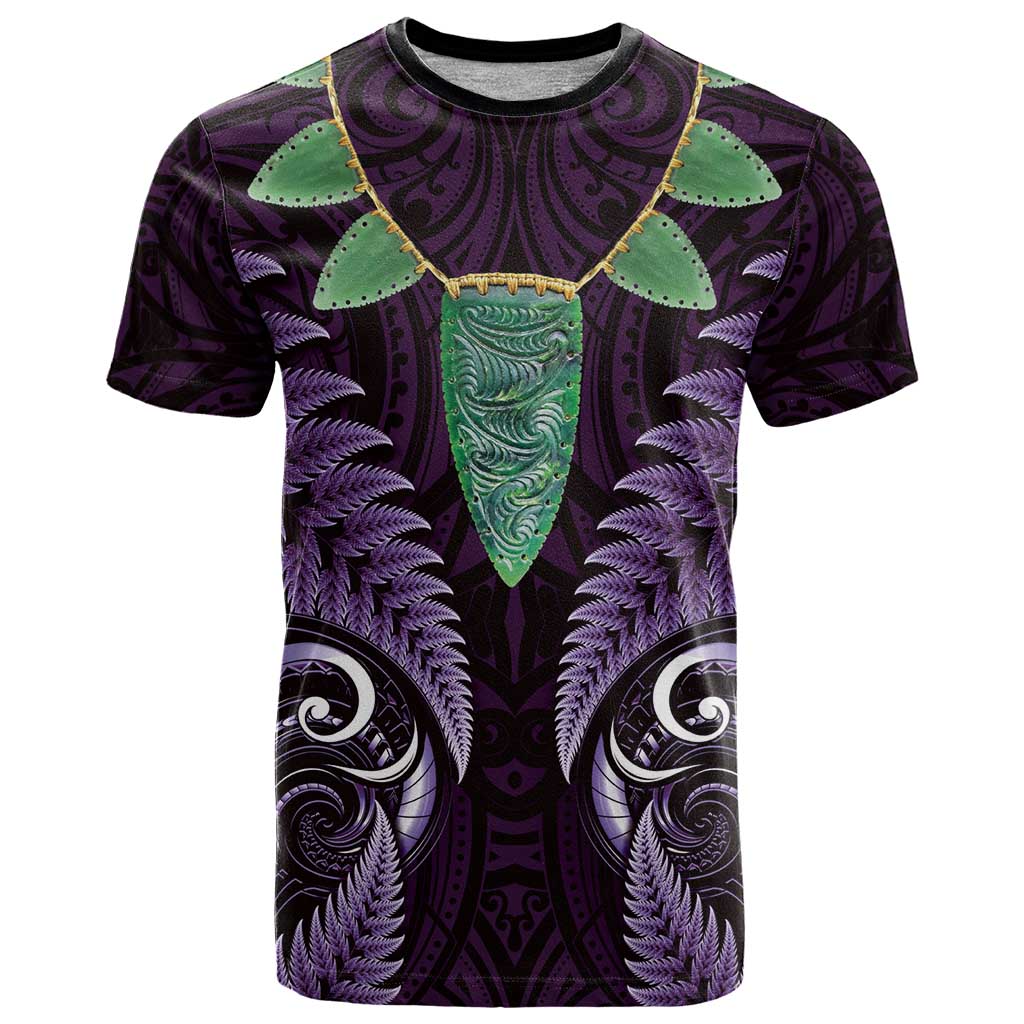 Aotearoa Pounamu Niho T Shirt Silver Fern Mix Maori Pattern - Purple LT14 Purple - Polynesian Pride