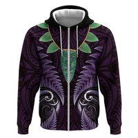 Aotearoa Pounamu Niho Zip Hoodie Silver Fern Mix Maori Pattern - Purple