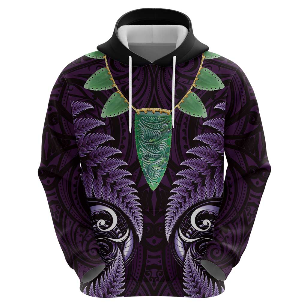 Aotearoa Pounamu Niho Zip Hoodie Silver Fern Mix Maori Pattern - Purple