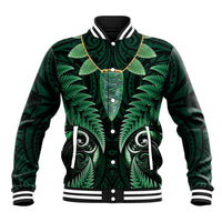 Aotearoa Pounamu Niho Baseball Jacket Silver Fern Mix Maori Pattern - Green LT14 Unisex Green - Polynesian Pride