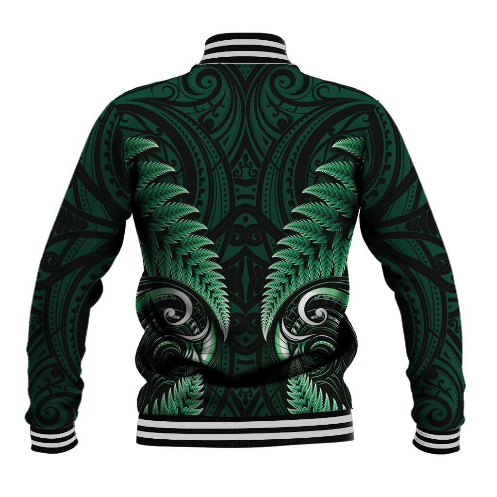 Aotearoa Pounamu Niho Baseball Jacket Silver Fern Mix Maori Pattern - Green LT14 - Polynesian Pride