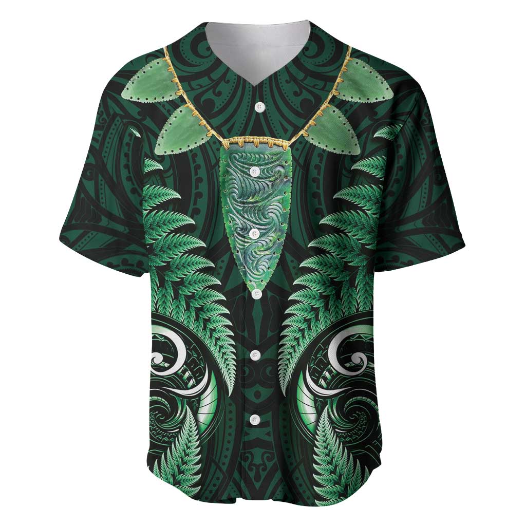 Aotearoa Pounamu Niho Baseball Jersey Silver Fern Mix Maori Pattern - Green LT14 Green - Polynesian Pride