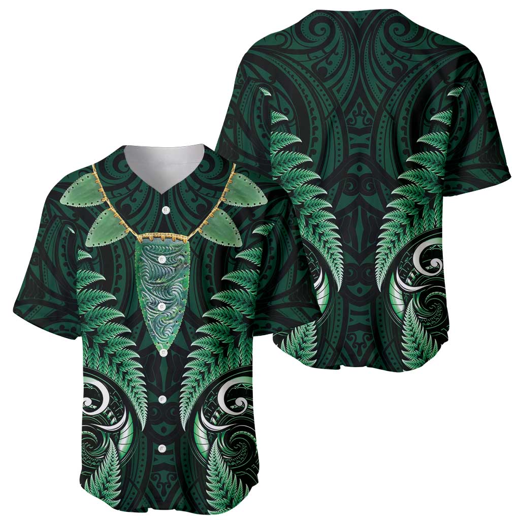 Aotearoa Pounamu Niho Baseball Jersey Silver Fern Mix Maori Pattern - Green LT14 - Polynesian Pride