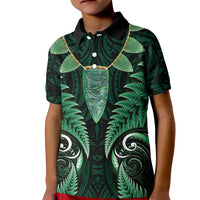 Aotearoa Pounamu Niho Kid Polo Shirt Silver Fern Mix Maori Pattern - Green LT14 Kid Green - Polynesian Pride