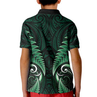 Aotearoa Pounamu Niho Kid Polo Shirt Silver Fern Mix Maori Pattern - Green LT14 - Polynesian Pride