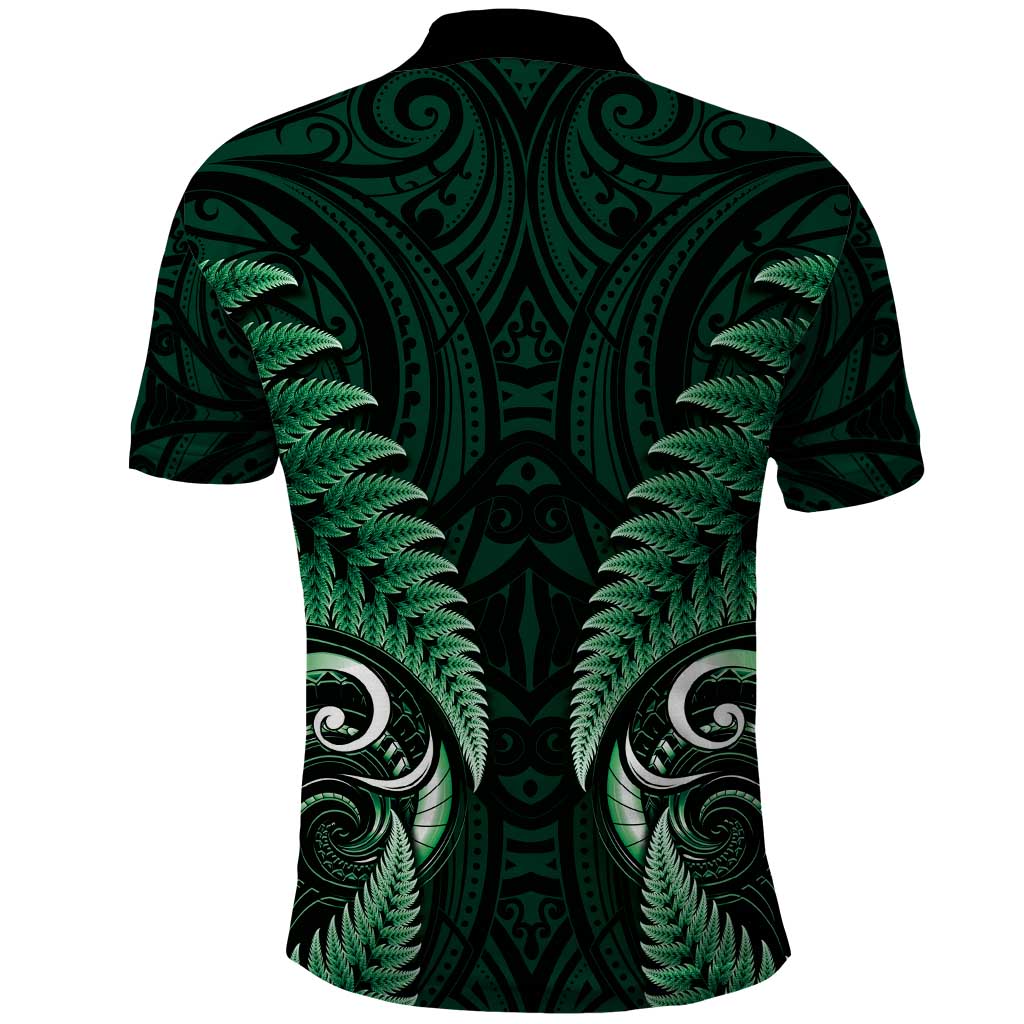 Aotearoa Pounamu Niho Polo Shirt Silver Fern Mix Maori Pattern - Green