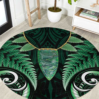 Aotearoa Pounamu Niho Round Carpet Silver Fern Mix Maori Pattern - Green LT14 Green - Polynesian Pride