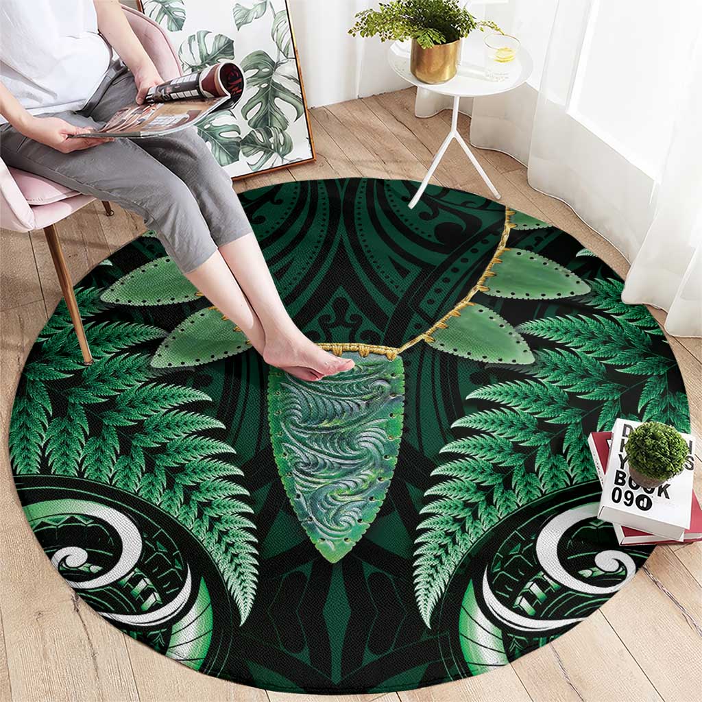 Aotearoa Pounamu Niho Round Carpet Silver Fern Mix Maori Pattern - Green LT14 - Polynesian Pride