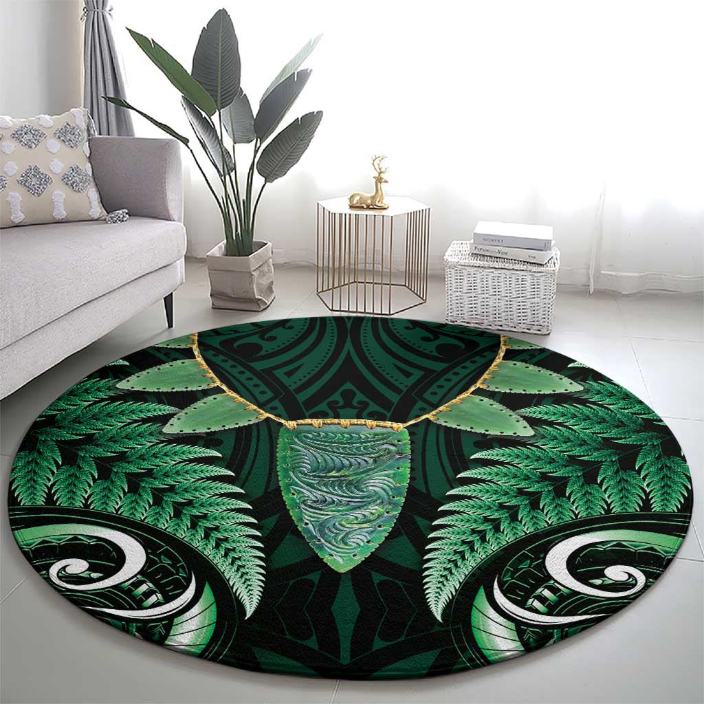 Aotearoa Pounamu Niho Round Carpet Silver Fern Mix Maori Pattern - Green LT14 - Polynesian Pride