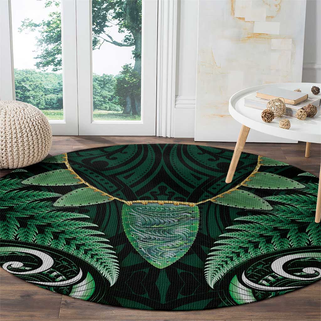 Aotearoa Pounamu Niho Round Carpet Silver Fern Mix Maori Pattern - Green LT14 - Polynesian Pride