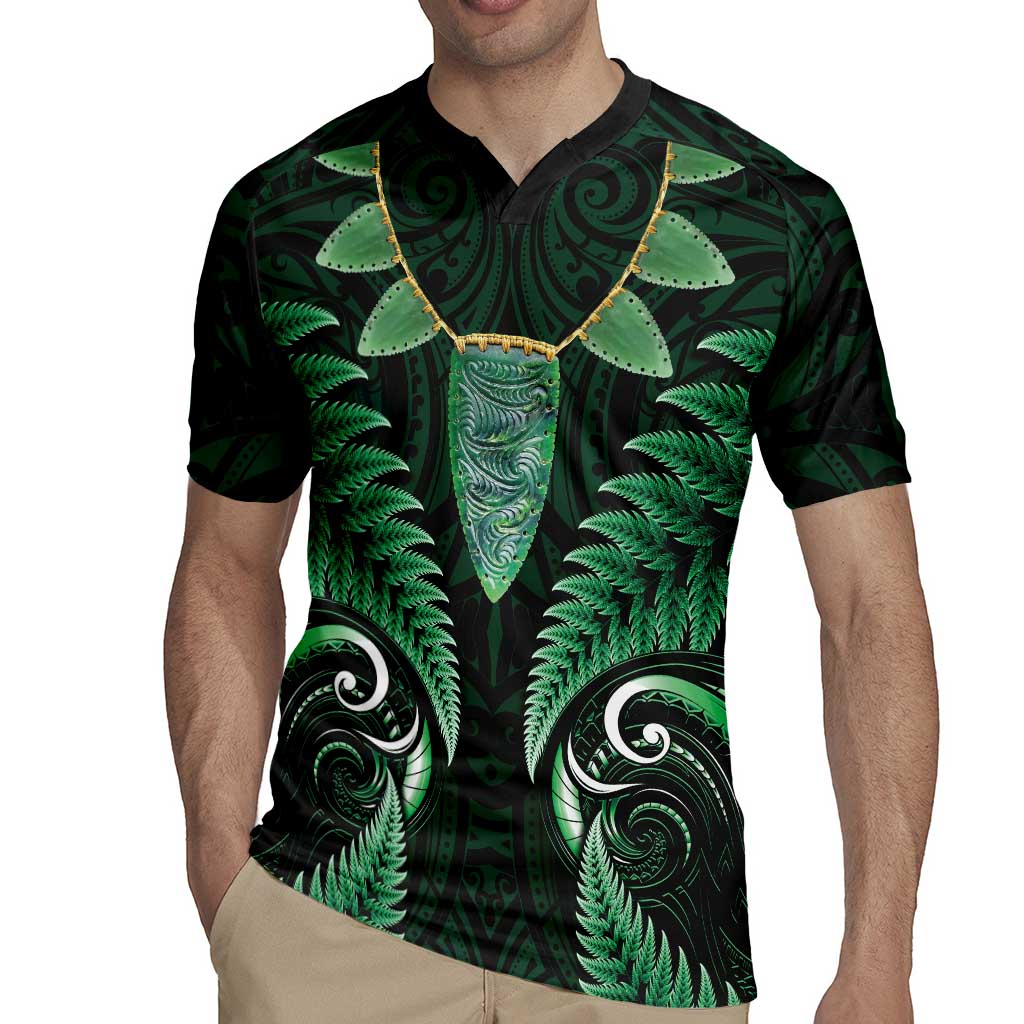 Aotearoa Pounamu Niho Rugby Jersey Silver Fern Mix Maori Pattern - Green