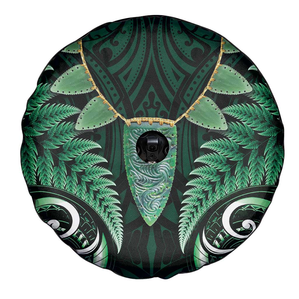 Aotearoa Pounamu Niho Spare Tire Cover Silver Fern Mix Maori Pattern - Green