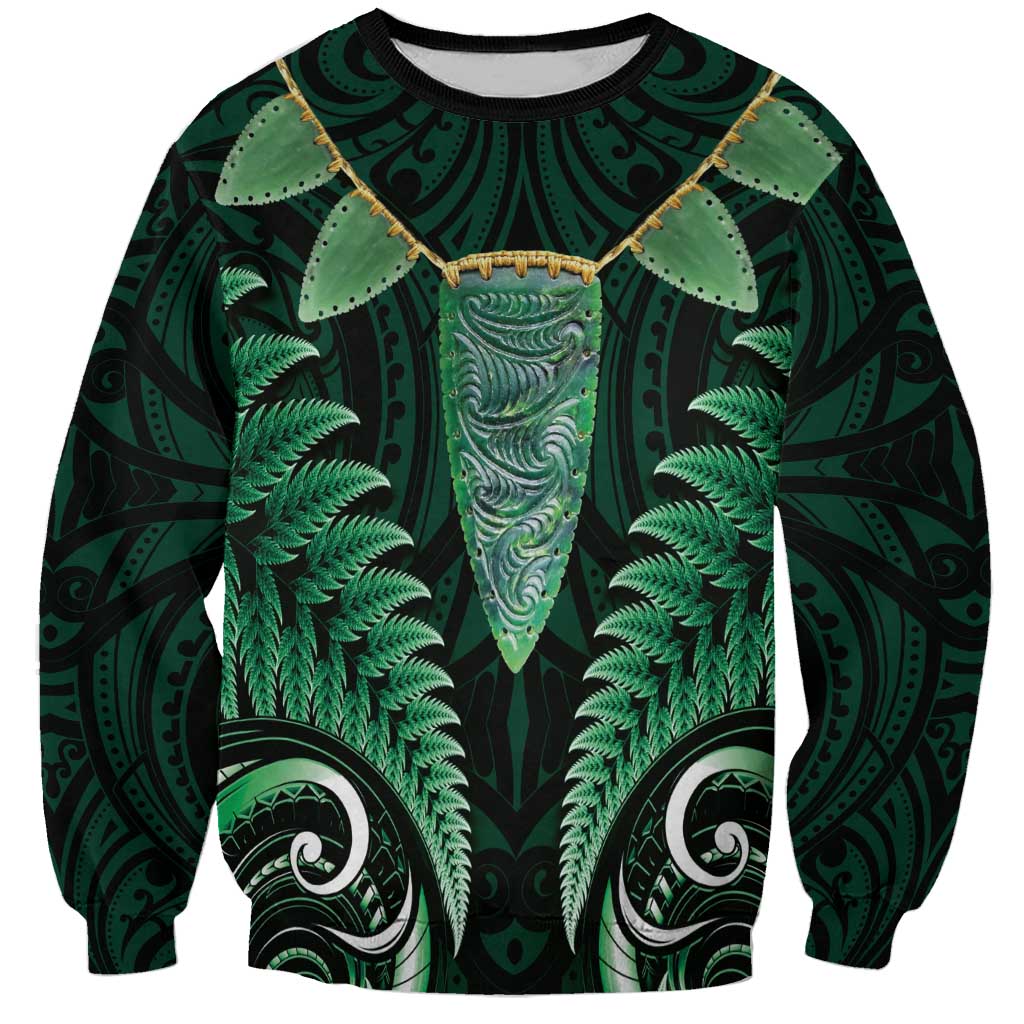 Aotearoa Pounamu Niho Sweatshirt Silver Fern Mix Maori Pattern - Green LT14 Unisex Green - Polynesian Pride