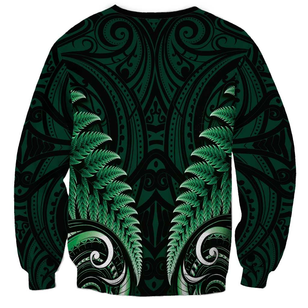 Aotearoa Pounamu Niho Sweatshirt Silver Fern Mix Maori Pattern - Green LT14 - Polynesian Pride