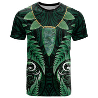 Aotearoa Pounamu Niho T Shirt Silver Fern Mix Maori Pattern - Green LT14 Green - Polynesian Pride