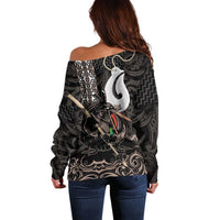 Aotearoa Hei Matau Off Shoulder Sweater Haka Kiwi Mix Maori Mangopare