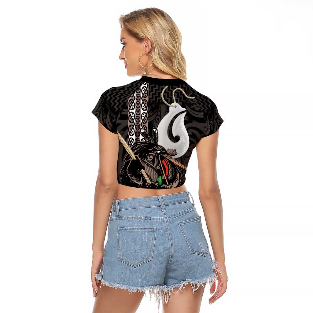 Aotearoa Hei Matau Raglan Cropped T Shirt Haka Kiwi Mix Maori Mangopare LT14 - Polynesian Pride