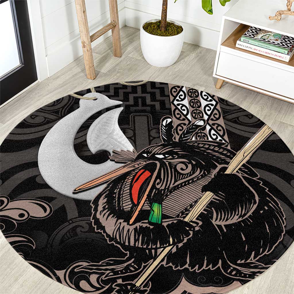 Aotearoa Hei Matau Round Carpet Haka Kiwi Mix Maori Mangopare LT14 Black - Polynesian Pride