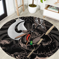 Aotearoa Hei Matau Round Carpet Haka Kiwi Mix Maori Mangopare LT14 Black - Polynesian Pride