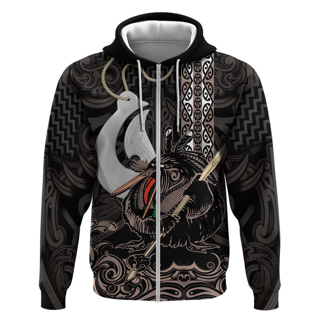 Aotearoa Hei Matau Zip Hoodie Haka Kiwi Mix Maori Mangopare