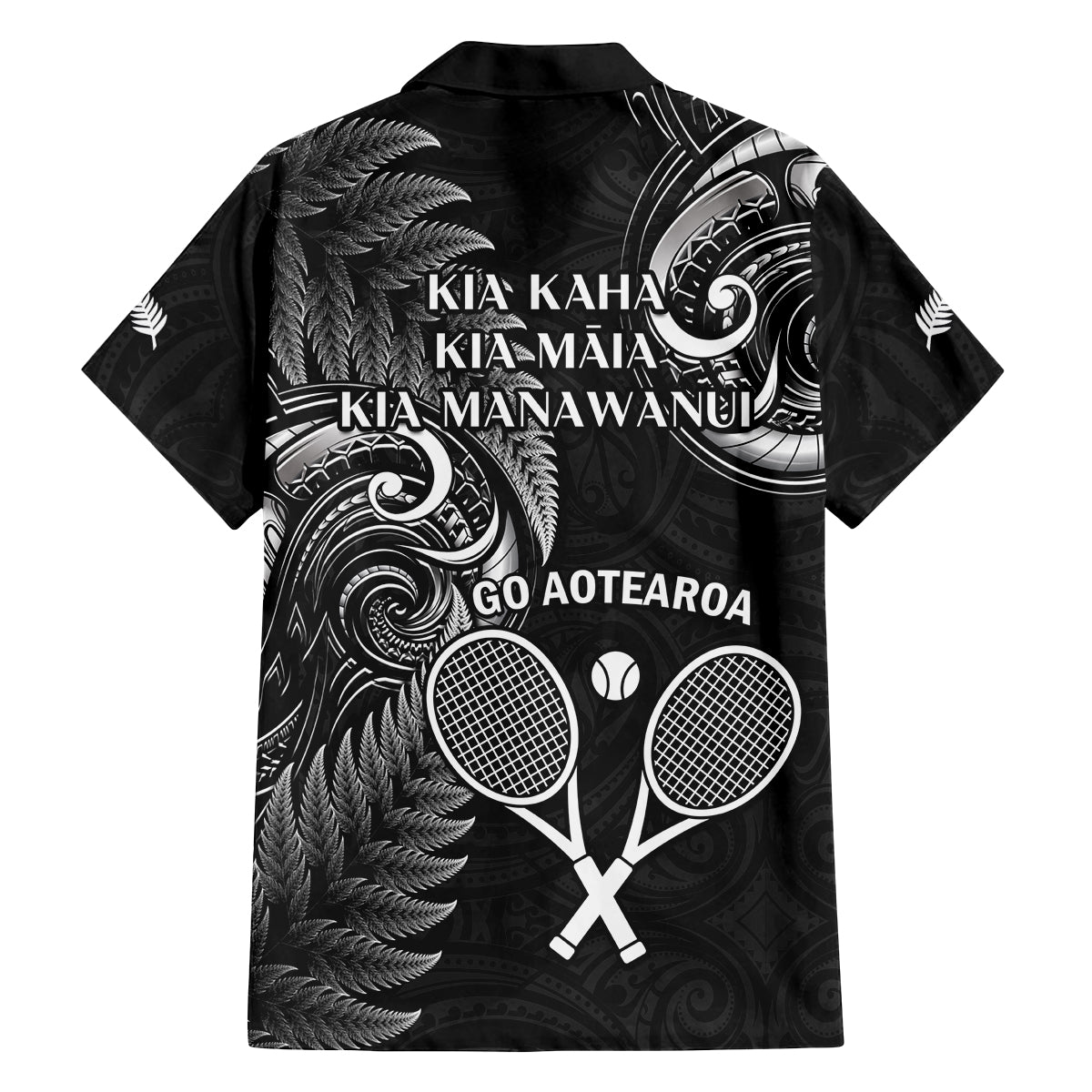 New Zealand Tiki Tennis Family Matching Summer Maxi Dress and Hawaiian Shirt 2024 Aotearoa Tenehi Maori Silver Fern - Black LT14 - Polynesian Pride