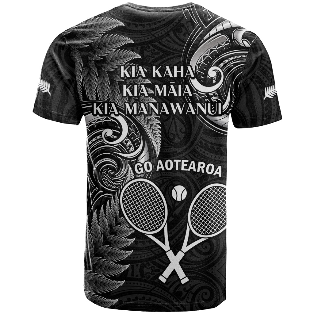 New Zealand Tiki Tennis T Shirt 2024 Aotearoa Tenehi Maori Silver Fern - Black LT14 - Polynesian Pride