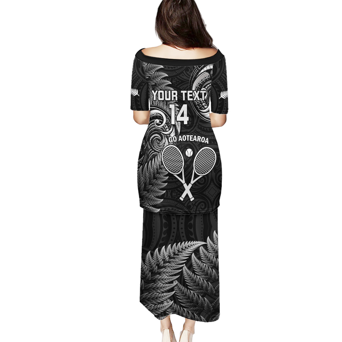 Custom New Zealand Tiki Tennis Family Matching Puletasi and Hawaiian Shirt 2024 Aotearoa Tenehi Maori Silver Fern - Black LT14 - Polynesian Pride