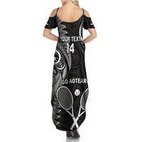 Custom New Zealand Tiki Tennis Summer Maxi Dress 2024 Aotearoa Tenehi Maori Silver Fern - Black LT14 - Polynesian Pride